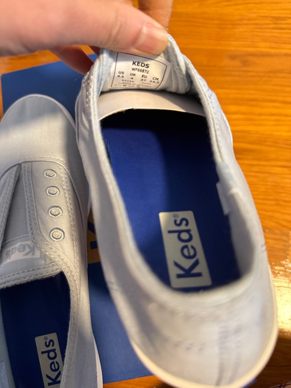 Keds Chillax Twill Slip-On Canvas Sneakers in Pale Blue with Blue Insole - Picture 3 of 6